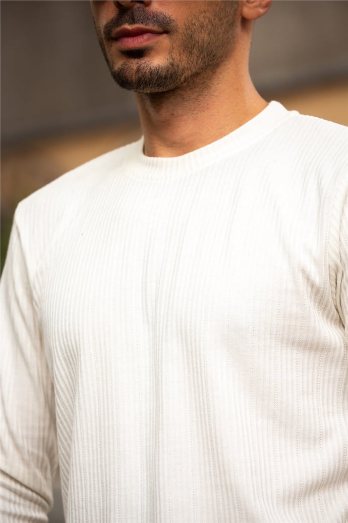 <tc>Sweatshirt à manches longues côtelé, coupe ajustée.</tc>