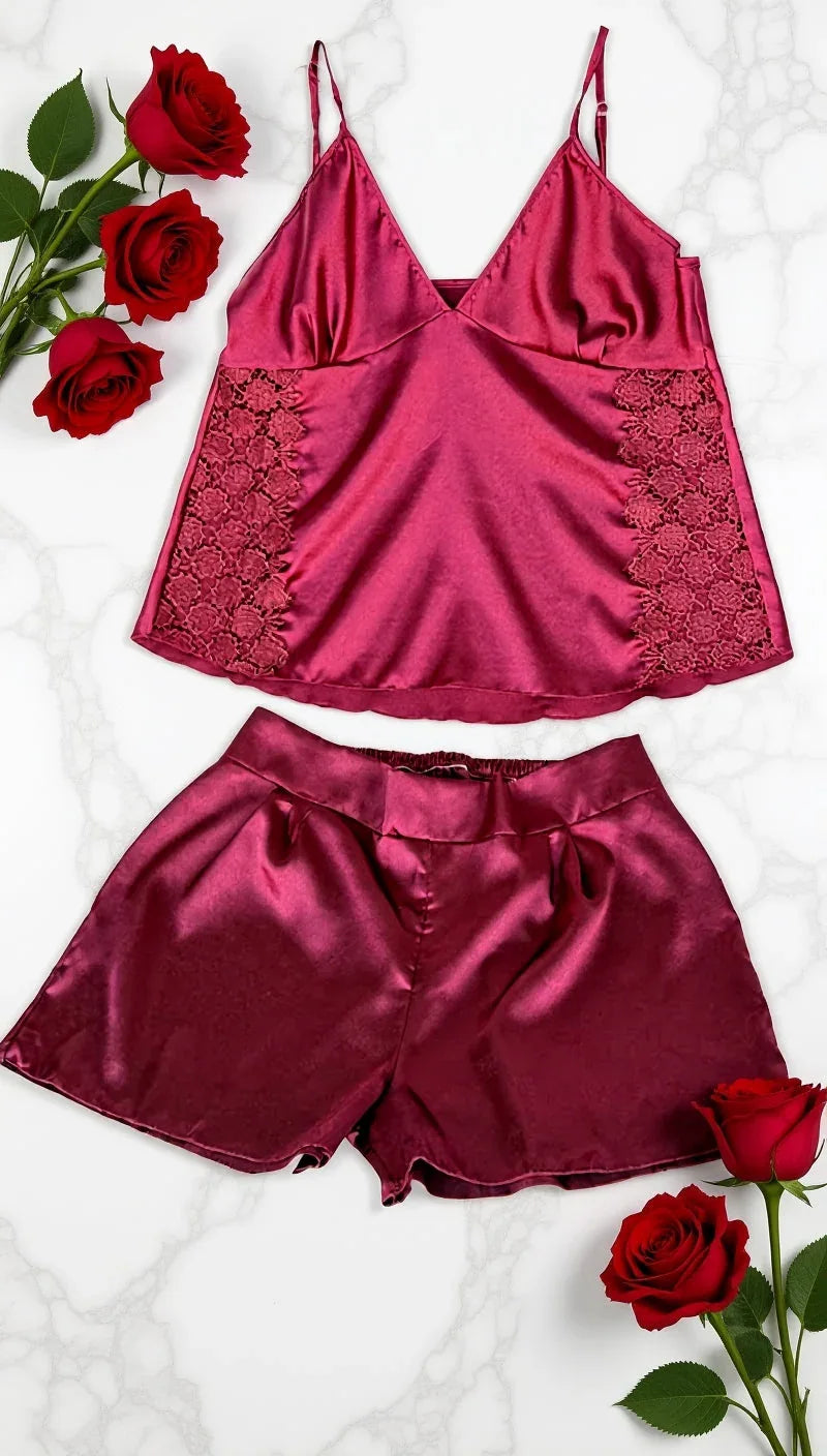 Ensemble de nuit 138 -Ensemble de nuit en satin avec dentelle pour femme - Justyol