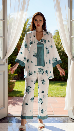 Pajama set 306 -Women’s Luxury Satin 3-Piece Pajama Set with Lace Trim Erotica