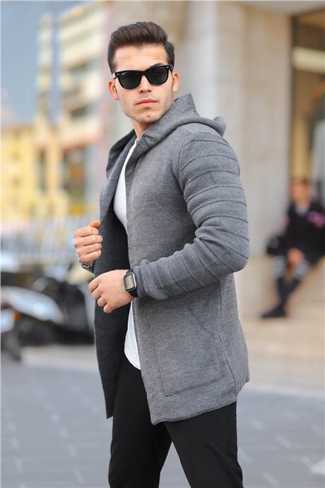 Cardigan Long Homme à Capuche en Maille Douce