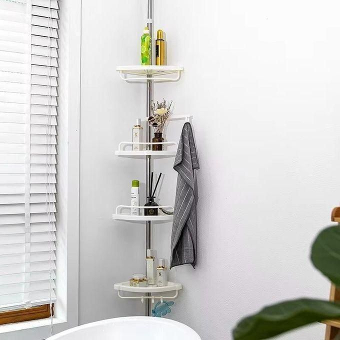 Étagère d’Angle Salle de Bain 4 Niveaux avec Porte-Serviettes