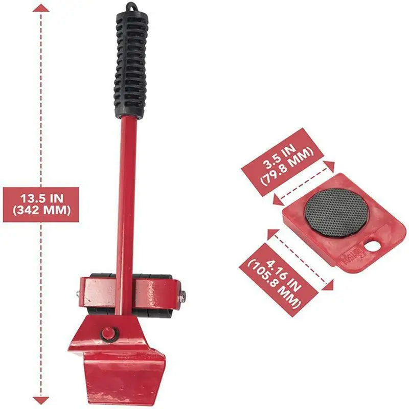 Kit de Déplacement de Meubles avec Levier et 4 Patins 360°