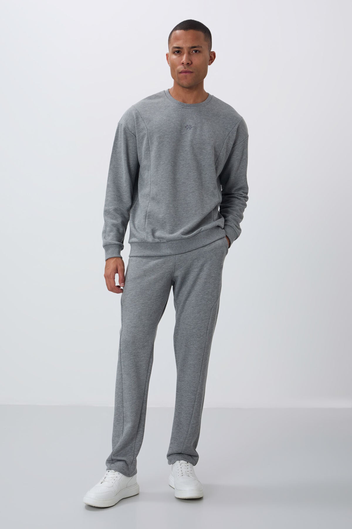 <tc>Ensemble de survêtement homme en coton compact épais, à texture lisse, col rond et coupe confort en érable - 85263</tc>