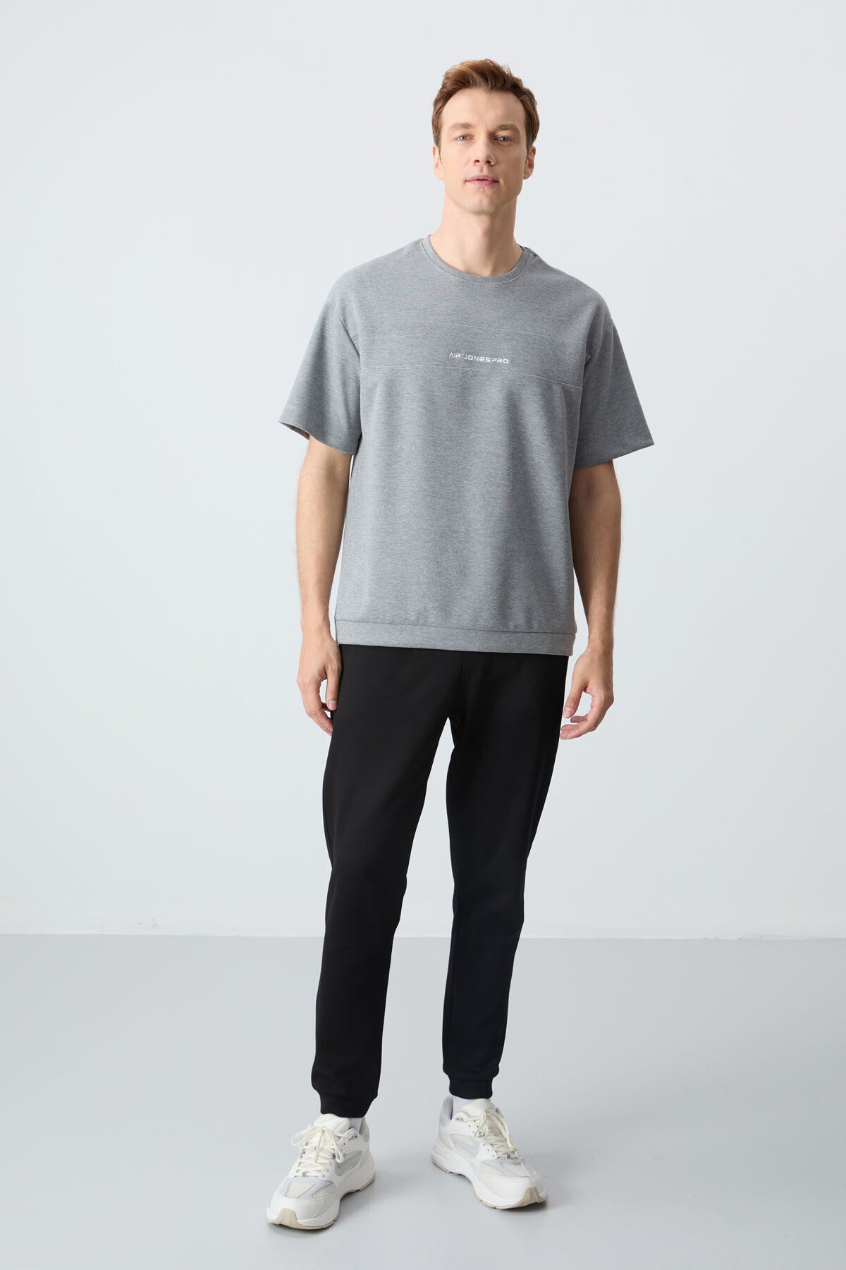 <tc>Ensemble de Survêtement Homme Gris Chiné-Noir en Coton Épais à Texture Douce, Coupe Oversize - 85261</tc>