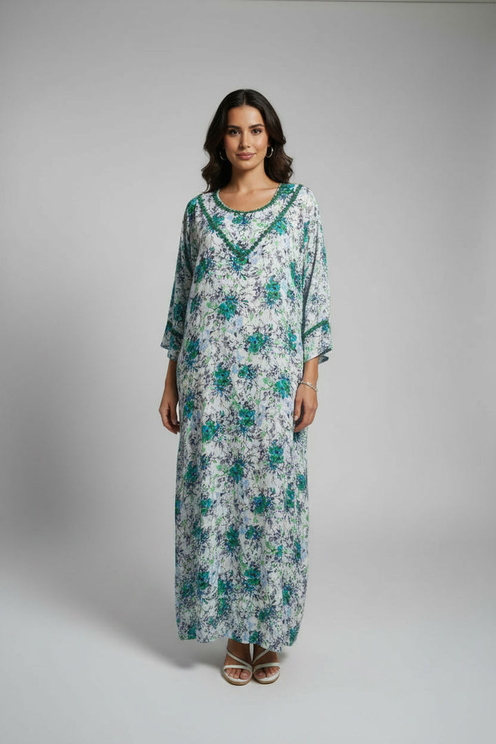 Pyjama en Tissu Khayt – Gandoura d'Intérieur Fluide & Broderie Florale