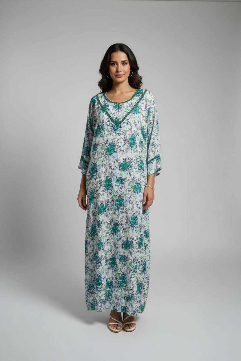 Pyjama en Tissu Khayt – Gandoura d'Intérieur Fluide & Broderie Florale