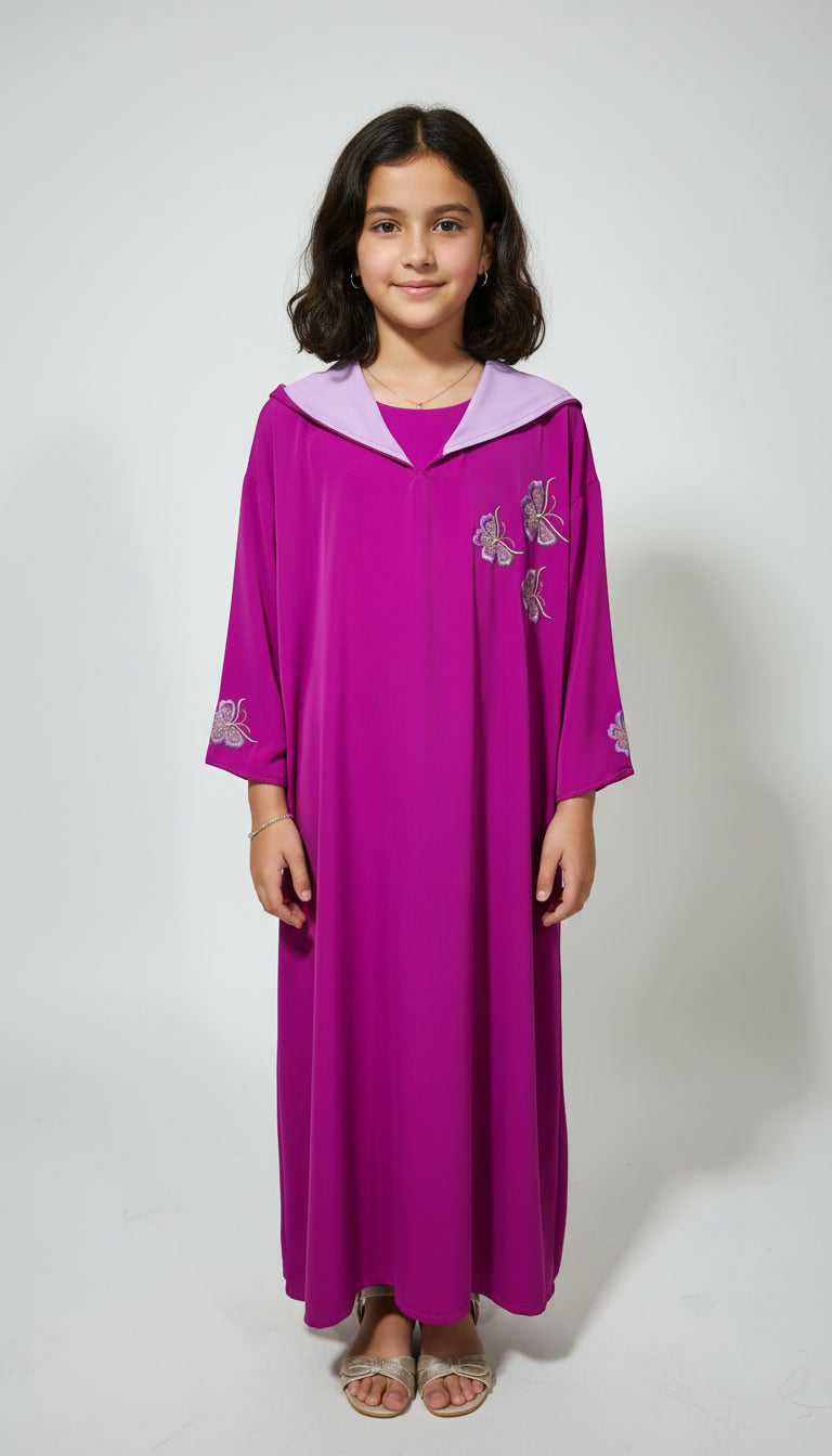 Jellaba Fille – Papillon Princesse Makhzania en Crêpe Roza