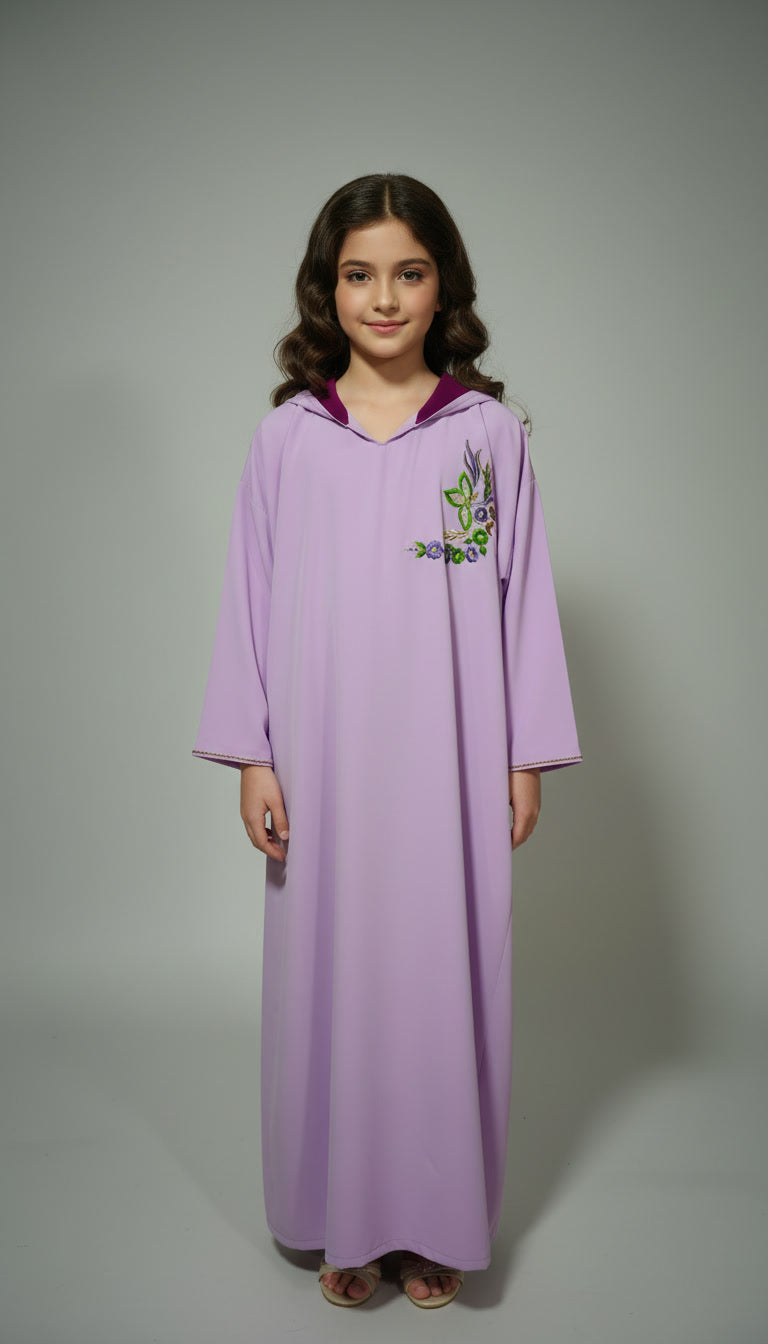 Jellaba Fille – Collection Princesse Makhzania en Crêpe Roza