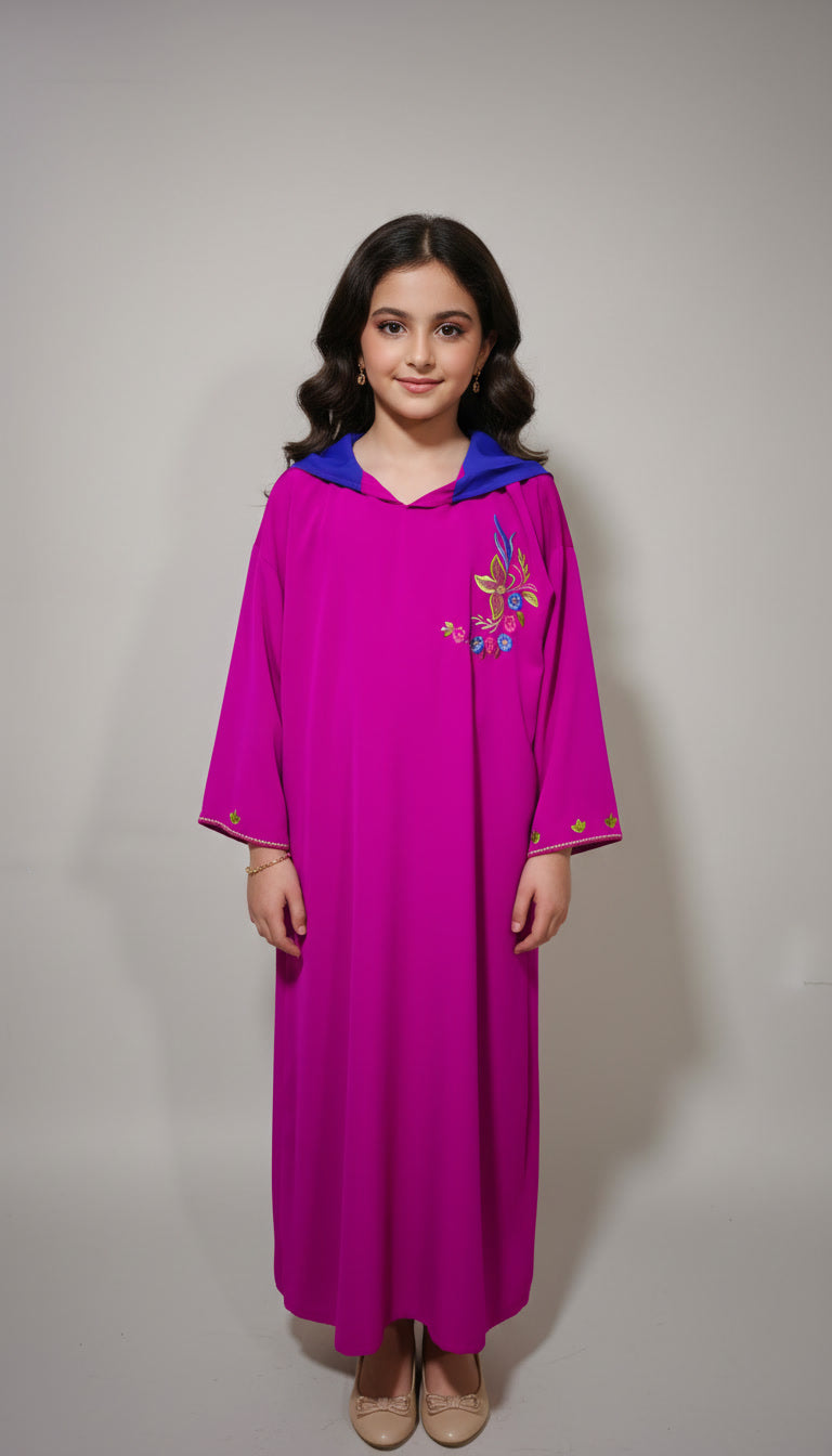 Jellaba Fille – Collection Princesse Makhzania en Crêpe Roza