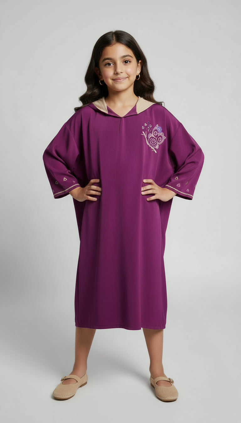 Jellaba Fille Makhzania en Crêpe Roza