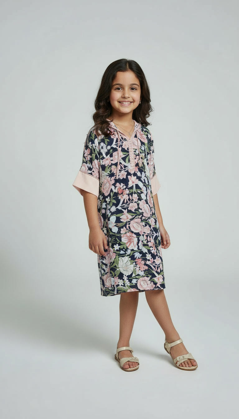 Djellaba Fille – Motif Floral