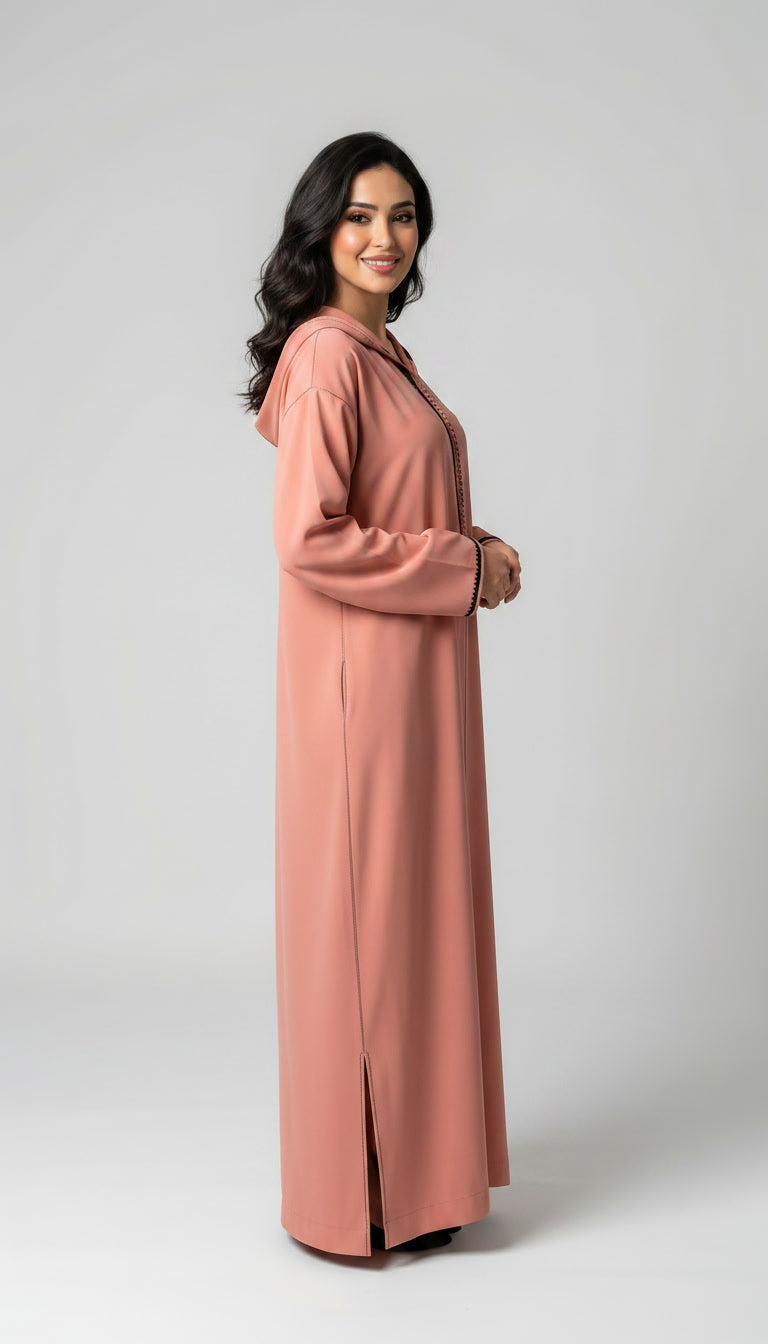 Djellaba Makhzania en Crêpe Roza