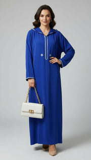 Djellaba Élégante en Crêpe Rosa – Bleu Royal