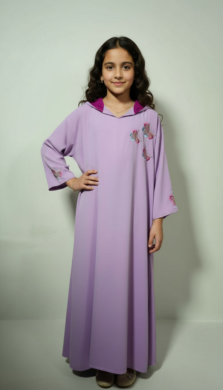 Jellaba Fille – Papillon Princesse Makhzania en Crêpe Roza