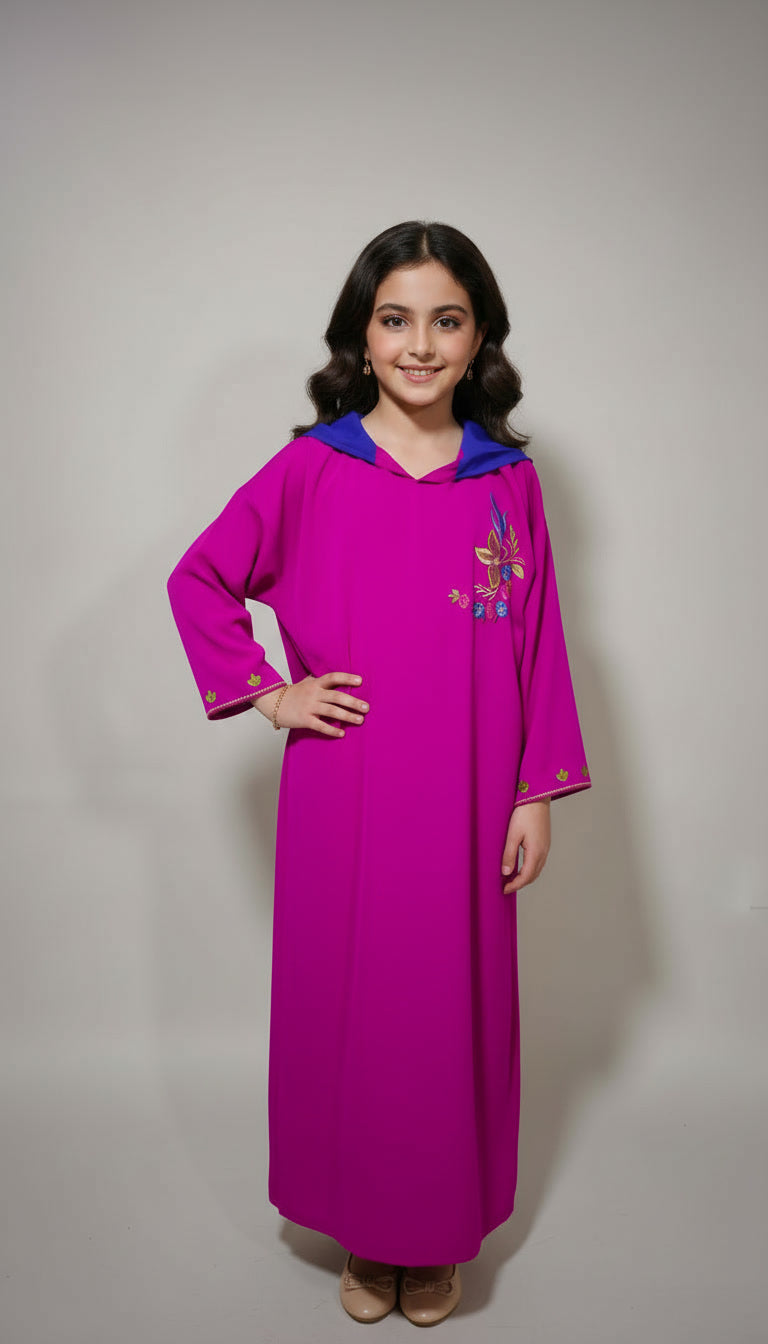 Jellaba Fille – Collection Princesse Makhzania en Crêpe Roza
