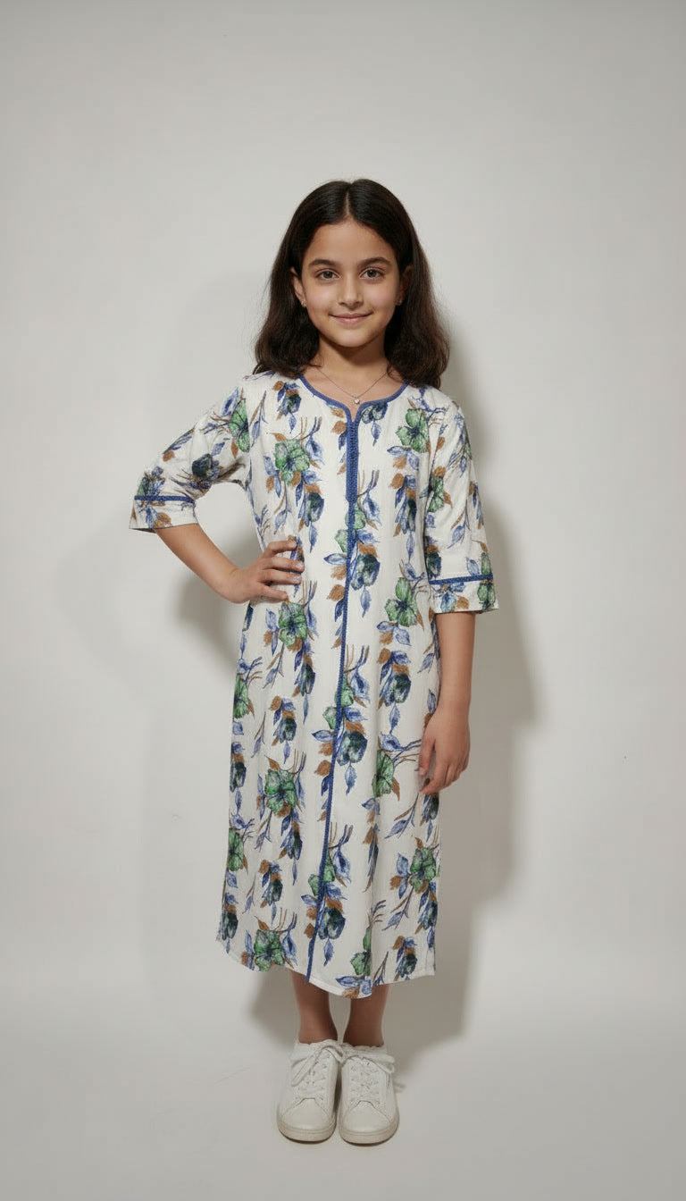 Kaftan Fille – Élégance Florale Moderne