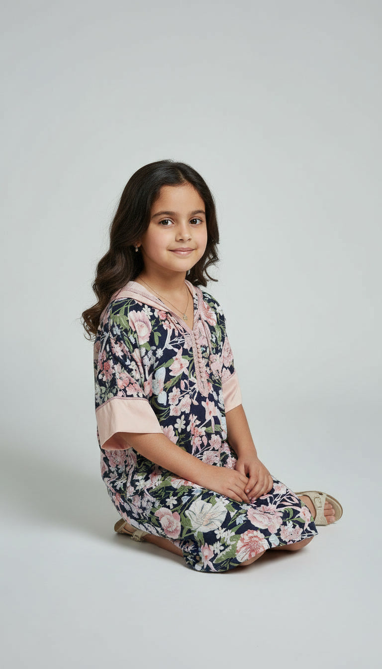 Djellaba Fille – Motif Floral