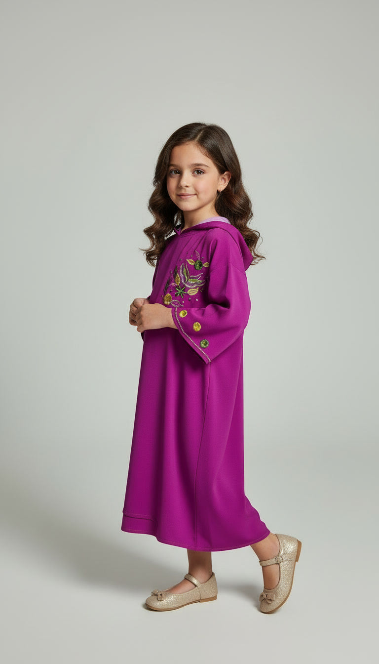 Djellaba Fille Makhzania – Rose Fuchsia