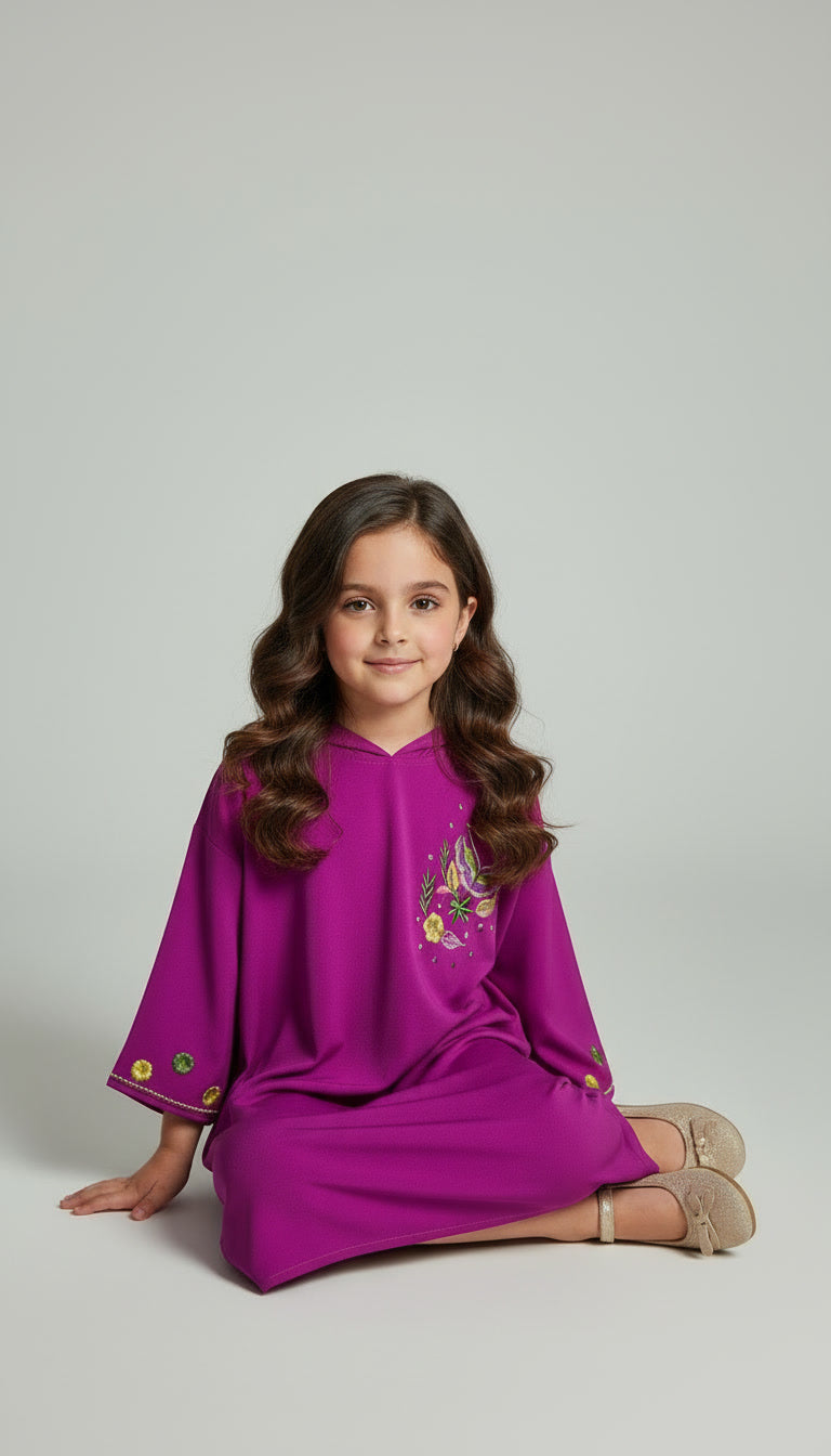 Djellaba Fille Makhzania – Rose Fuchsia