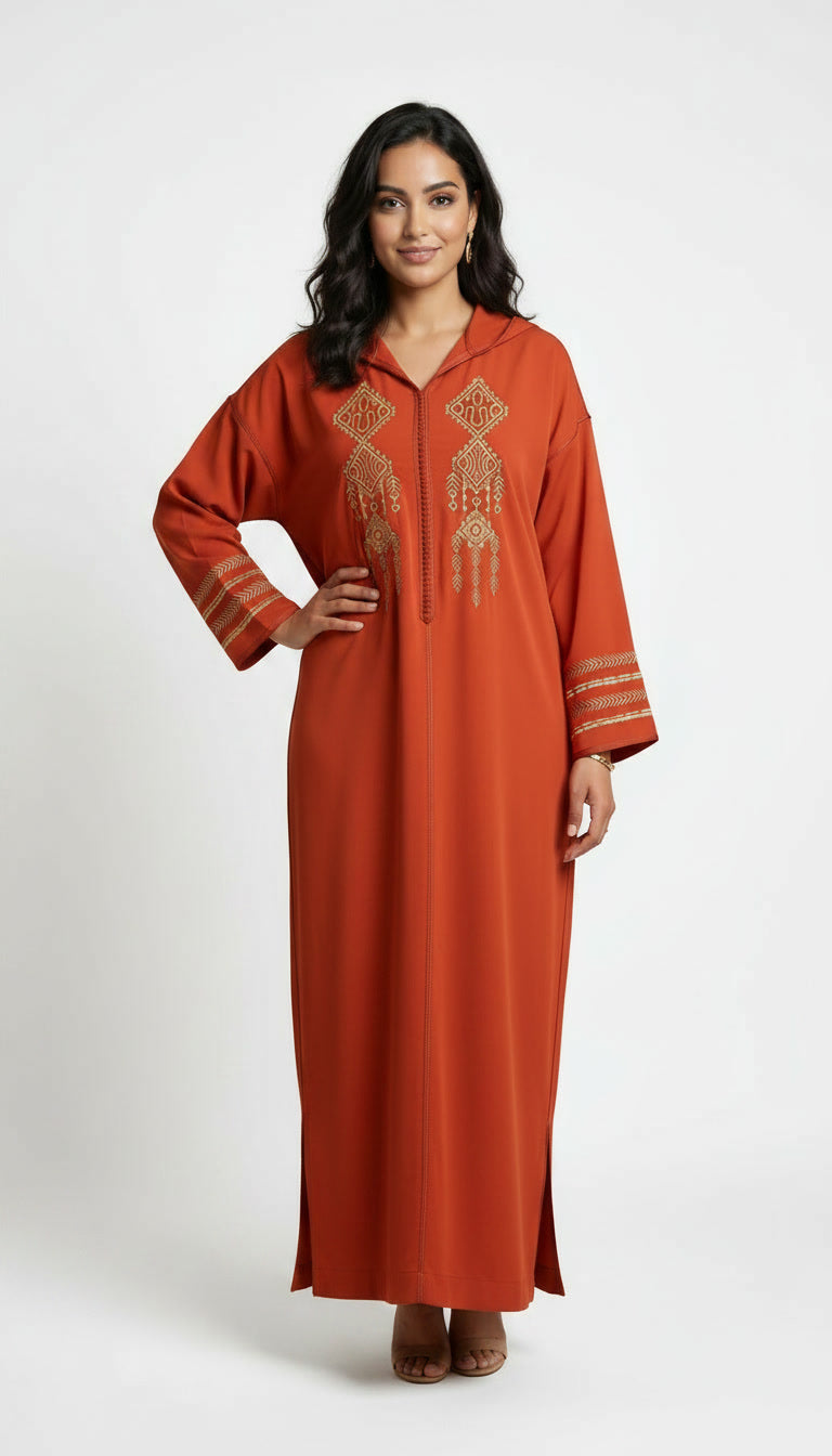 Djellaba en Crêpe de Soie Makhzania
 – Broderie Dorée