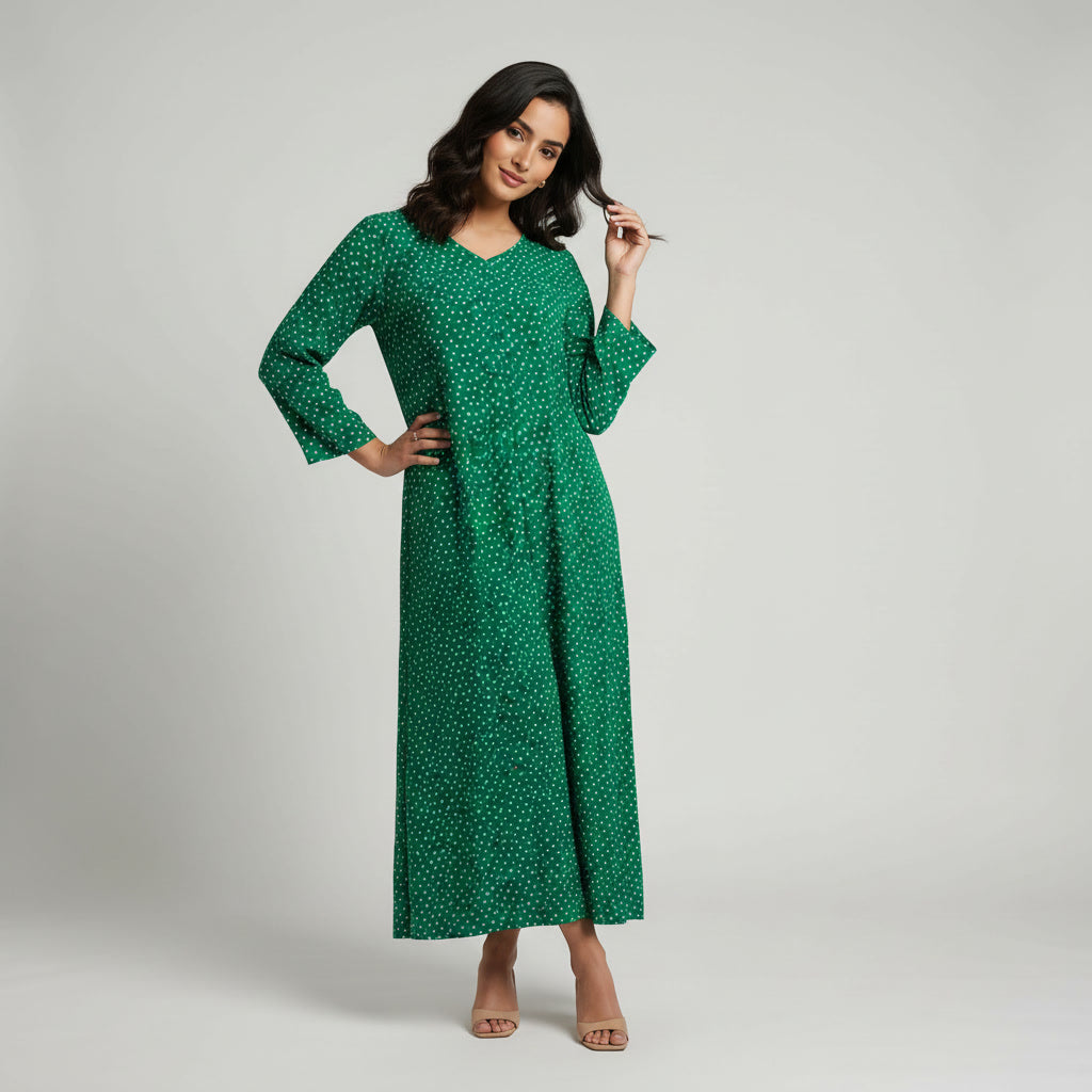 Robe Longue Femme à Pois – Coupe Fluide et Manches Longues