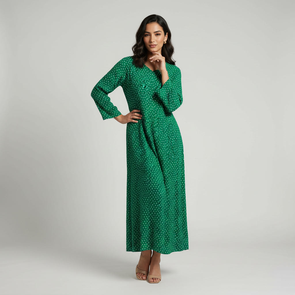 Robe Longue Femme à Pois – Coupe Fluide et Manches Longues