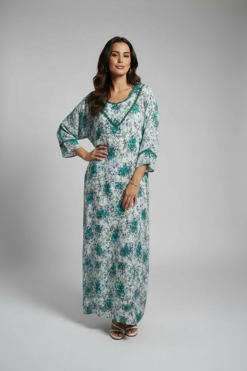 Pyjama en Tissu Khayt – Gandoura d'Intérieur Fluide & Broderie Florale