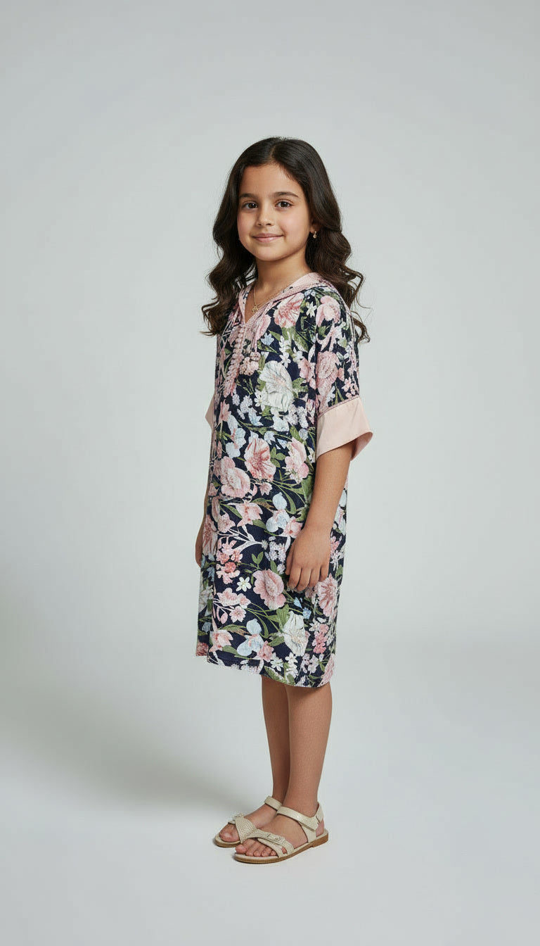 Djellaba Fille – Motif Floral