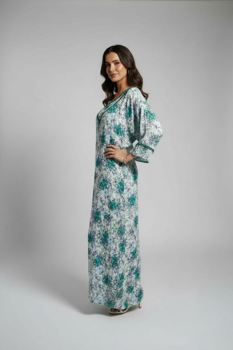 Pyjama en Tissu Khayt – Gandoura d'Intérieur Fluide & Broderie Florale