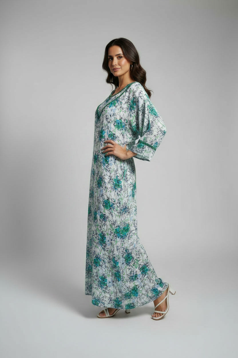 Pyjama en Tissu Khayt – Gandoura d'Intérieur Fluide & Broderie Florale