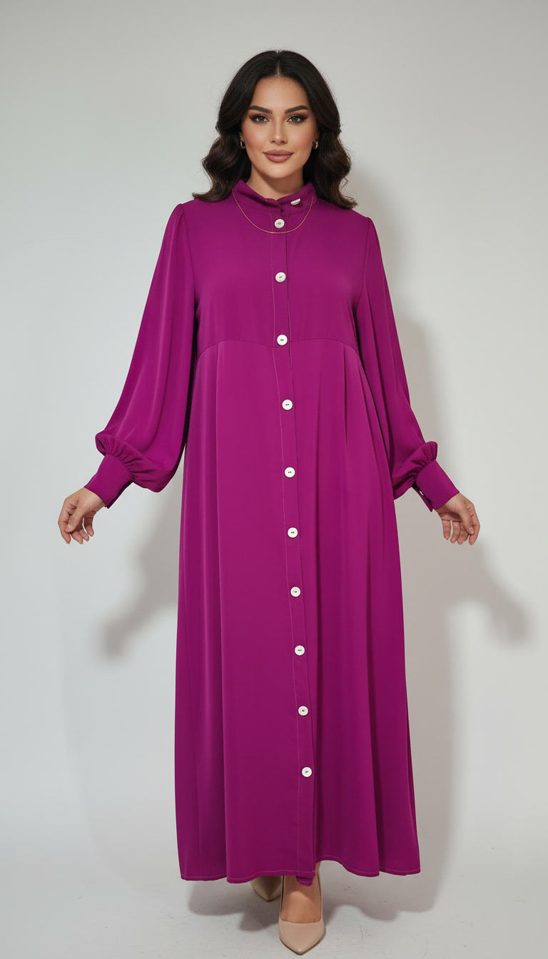 Abaya Élégante Forme Simple – Tissu Crêpe Rosa