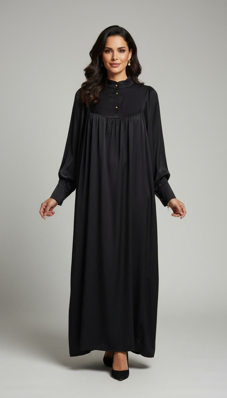 Abaya Noire Élégante en Tissu Crêpe
