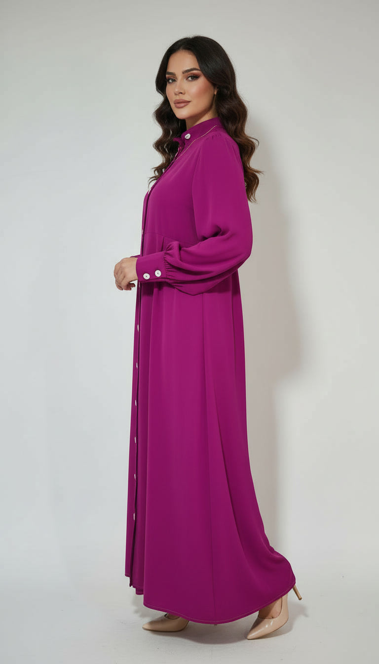 Abaya Élégante Forme Simple – Tissu Crêpe Rosa