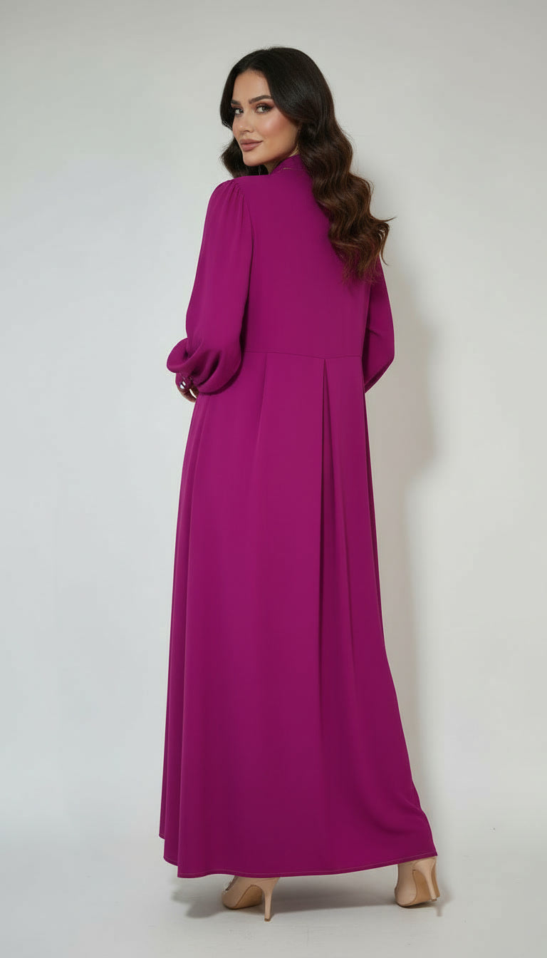 Abaya Élégante Forme Simple – Tissu Crêpe Rosa