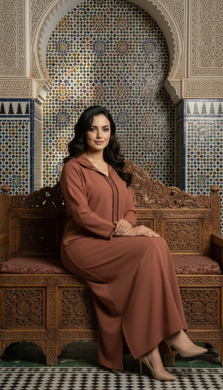 عباية أنيقة بقماش كريب روزا و تصميم شيك
