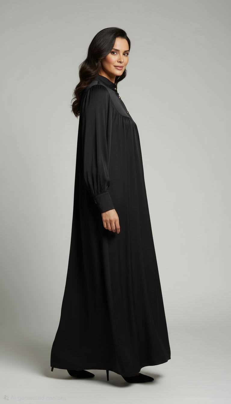 Abaya Noire Élégante en Tissu Crêpe