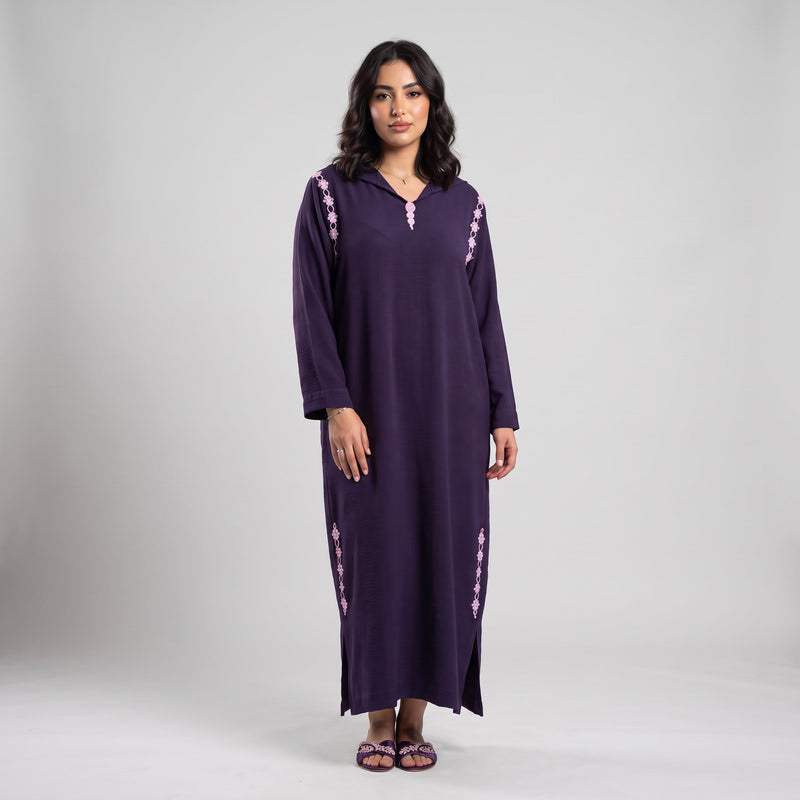 Djellaba Burgundy Bordeaux Violet Tabac Marron en Crêpe Froissé