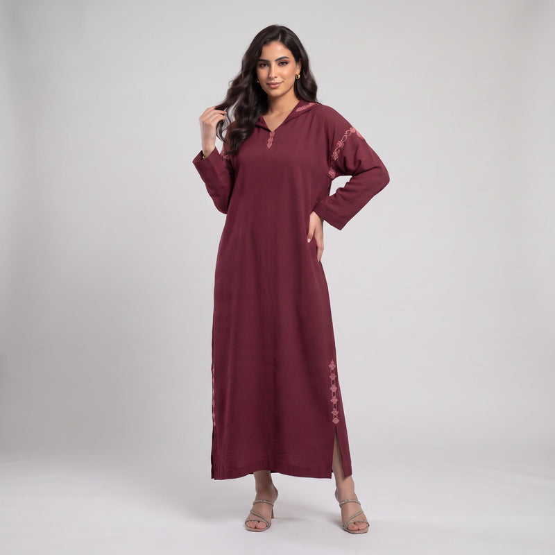 Djellaba Burgundy Bordeaux Violet Tabac Marron en Crêpe Froissé
