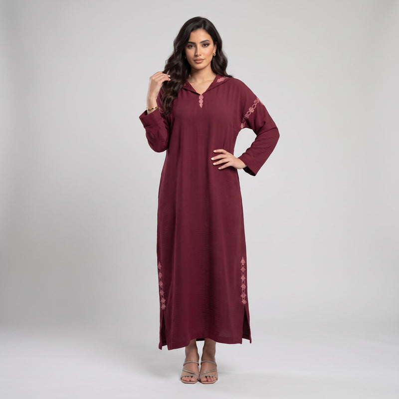Djellaba Burgundy Bordeaux Violet Tabac Marron en Crêpe Froissé