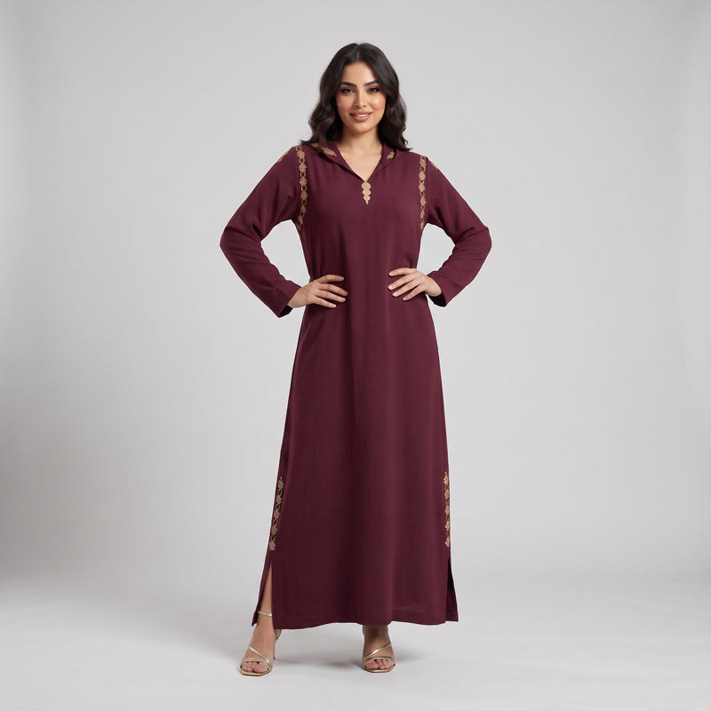 Djellaba Burgundy Bordeaux Violet Tabac Marron en Crêpe Froissé