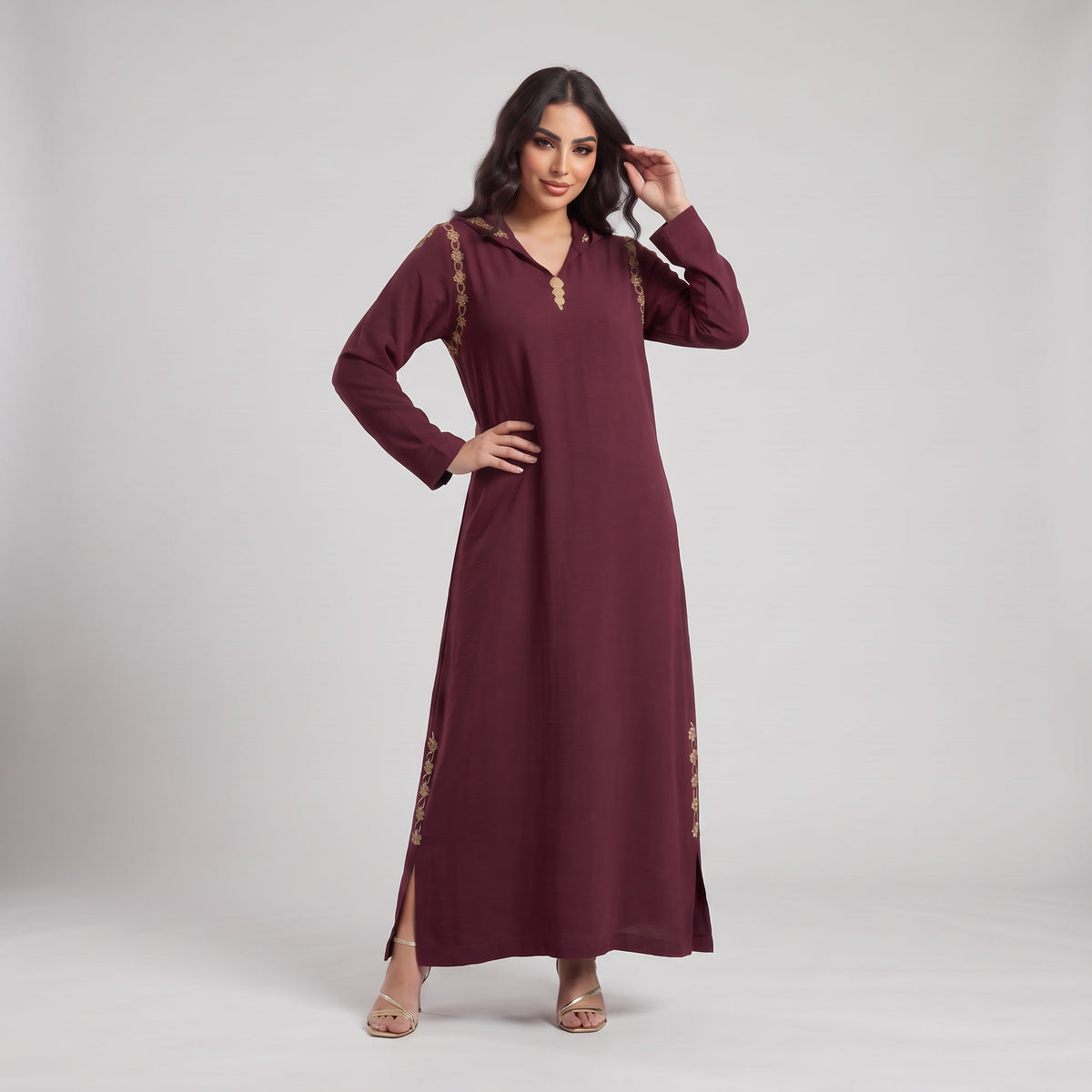 Djellaba Burgundy Bordeaux Violet Tabac Marron en Crêpe Froissé