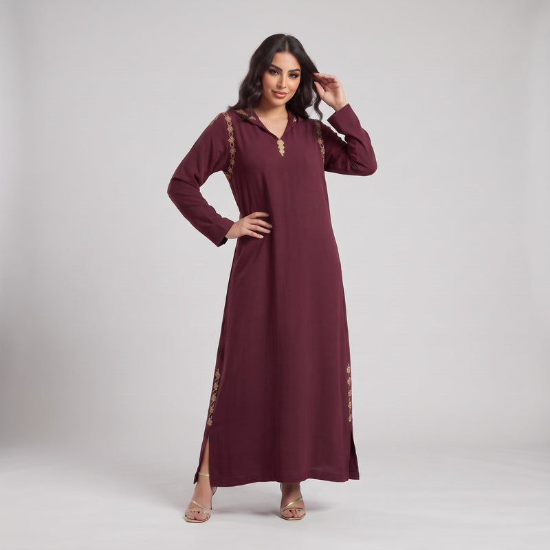 Djellaba Burgundy Bordeaux Violet Tabac Marron en Crêpe Froissé