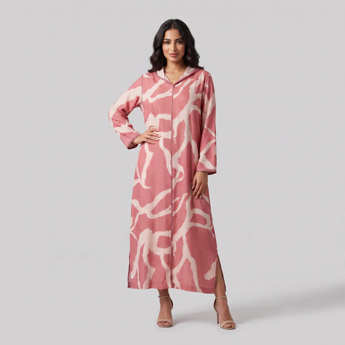 Djellaba Moderne en Lin-Viscose Imprimée – Style Tradition-Chic & Tissu Ultra-Fluide
