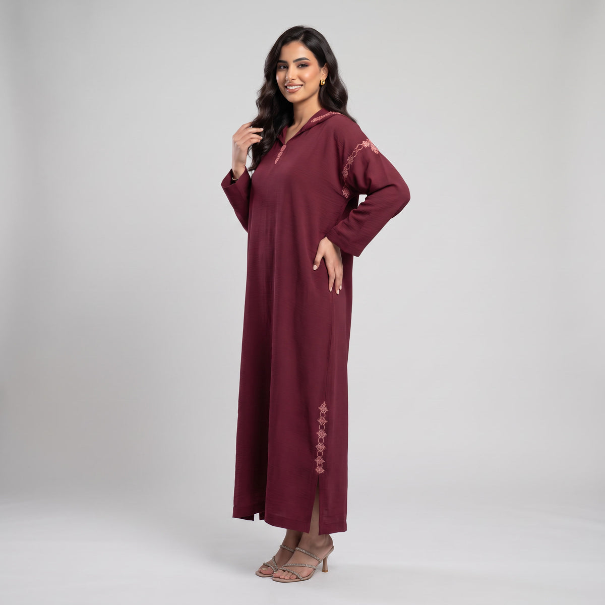 Djellaba Burgundy Bordeaux Violet Tabac Marron en Crêpe Froissé