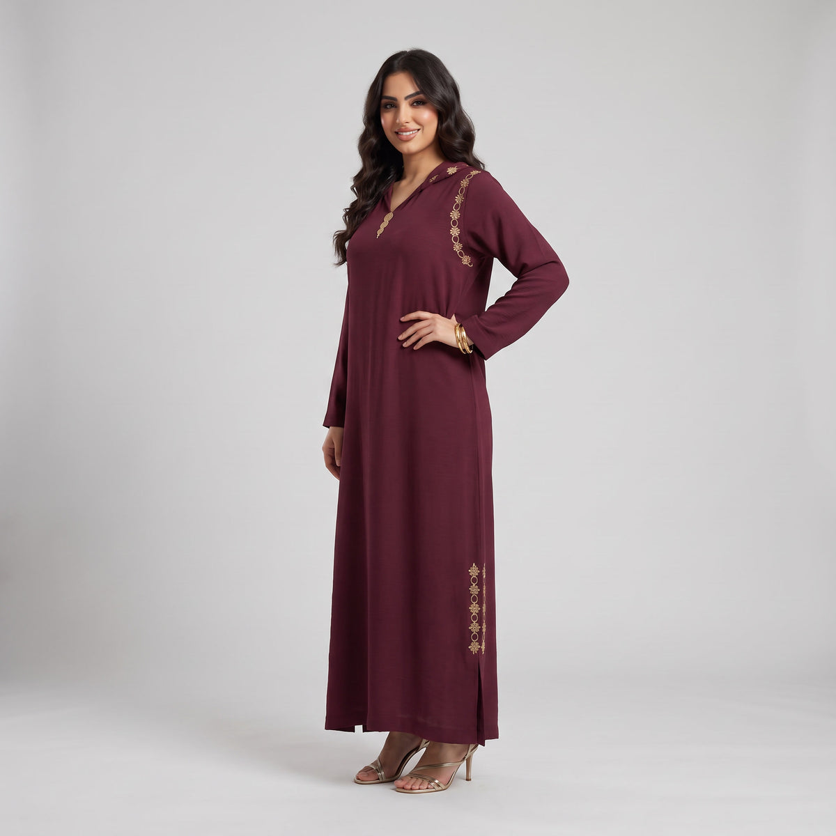 Djellaba Burgundy Bordeaux Violet Tabac Marron en Crêpe Froissé