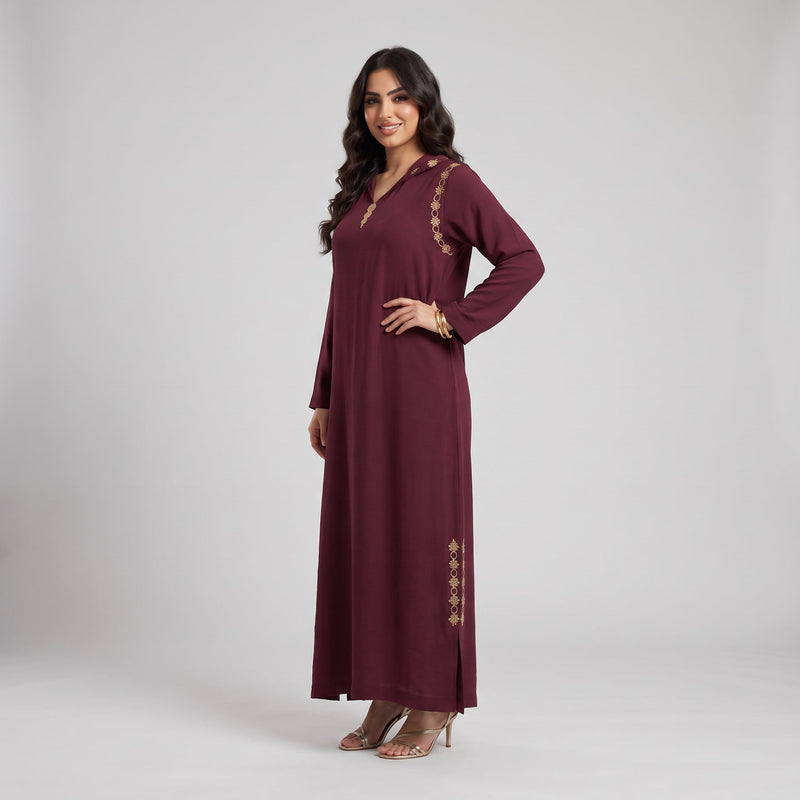 Djellaba Burgundy Bordeaux Violet Tabac Marron en Crêpe Froissé