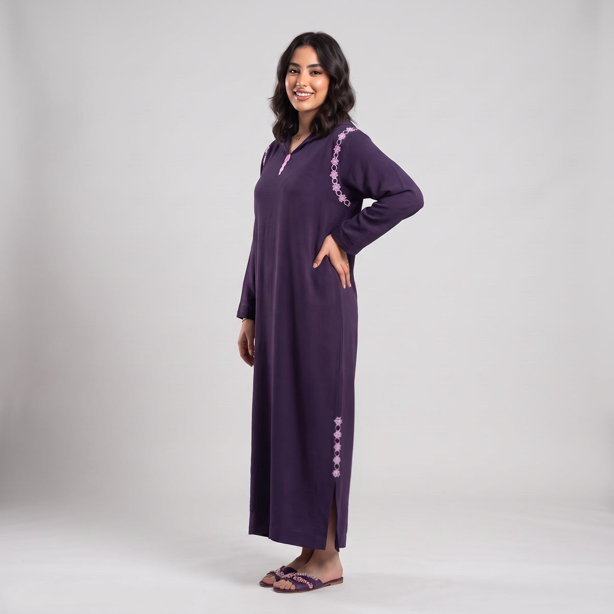 Djellaba Burgundy Bordeaux Violet Tabac Marron en Crêpe Froissé