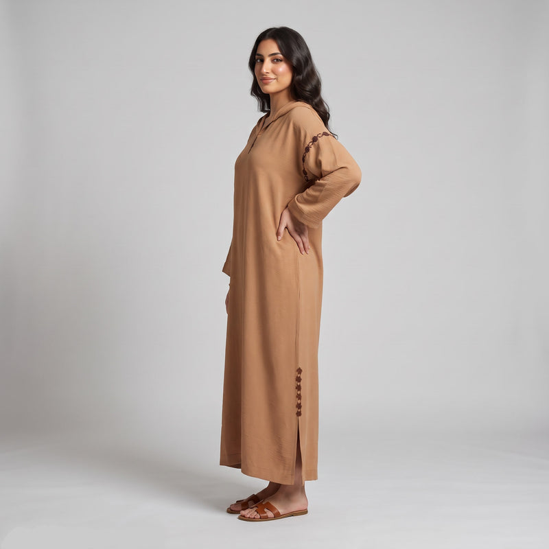 Djellaba Burgundy Bordeaux Violet Tabac Marron en Crêpe Froissé
