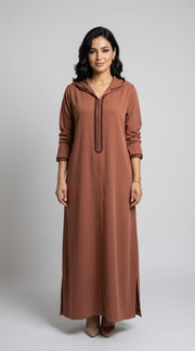 Djellaba Élégante en Crêpe Rosa – Marron Chic
