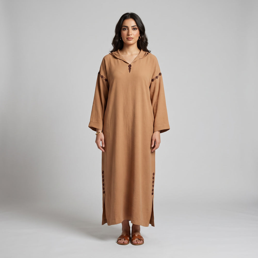 Djellaba Burgundy Bordeaux Violet Tabac Marron en Crêpe Froissé